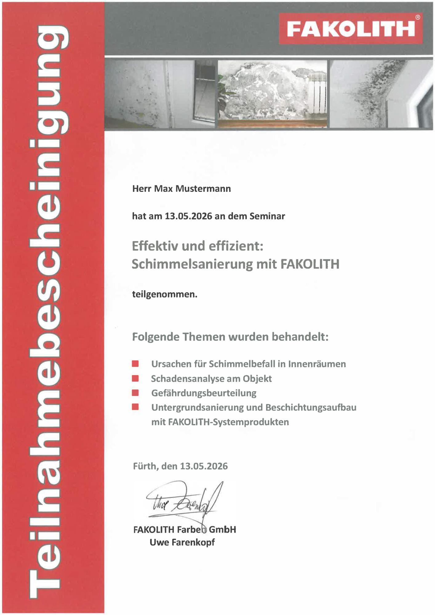 Zertifikat Schimmelsanierung
