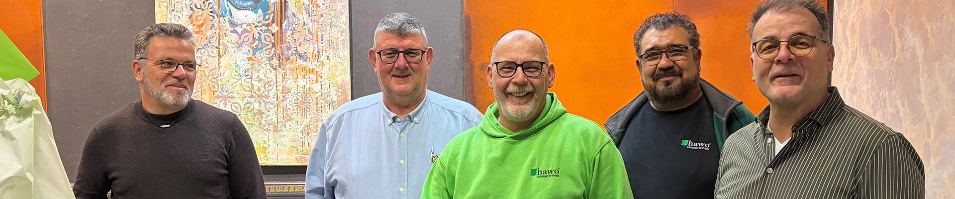 Jürgen Büssow, Ralf Winkler, Udo Schmidt, Atig Azizi und Stefan Winkler gemeinsam lachend