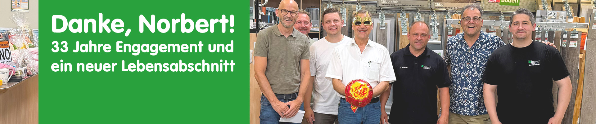 Norbert Fr&uuml;hbis bei der Verabschiedung in der Filiale Worms mit Helmuth Wachtendorf, Ralf Gispert, Muhamed Mehmedovid, Florian Strasser, Stefan Winkler und David Theuer
