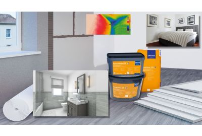 Wohnraum mit KlimaTec-Platten, -tapete und -kleber - Abbildung Bad und Schlafzimmer