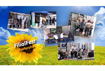 Blumenwiese mit 5 verschiedenen Fotos vom Filialfest in Karlsruhe