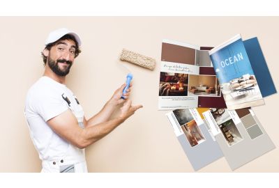 Maler vor einer beigen Wand - Abbildungen einiger Inspirationskarten