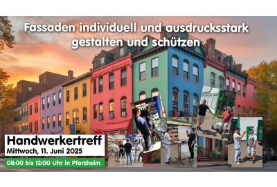 Bunte Häuserfassaden mit verschiedenen Bildern vom Handwerkertreff vom 11.6.2025 in Pforzheim