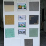 Wand mit Überschrift Entwurf A - 4 Bilder - 8 Musterplatten von den verwendeten Techniken