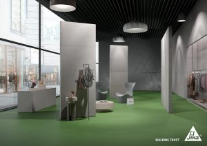 Shop mit grün gespachteltem Boden