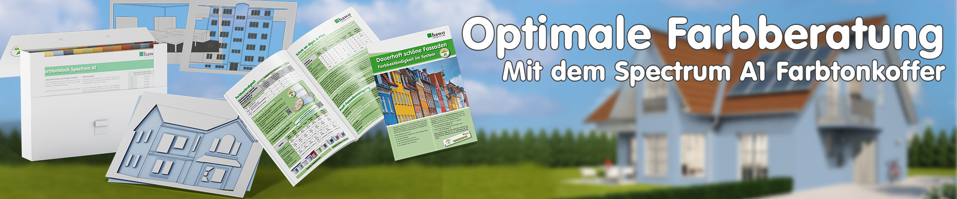 Farbtonkoffer Spectrum A1 mit Musterfassaden-Schablonen und Broschüre
