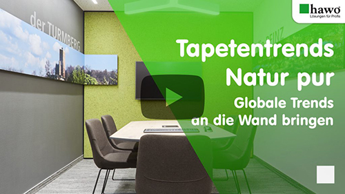 Titelbild zum YouTube-Video "Tapetentrends Natur pur" - kleines Besprechungszimmer mit einer grünen Wand als Highligt von Organoid