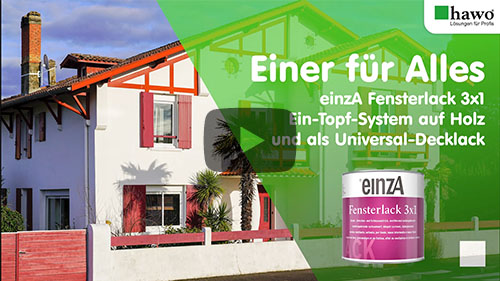 Vorschaubild YouTube-Video einzA Fensterlack 3x1 - Fassade mit Fachwerk im Obergeschoss, roten Klappläden und Gebindeabbildung einzA Fensterlack 3x1