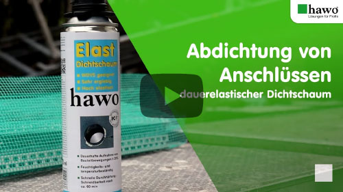 Titelbild zu YouTube-Video - Abdichtung von Anschlüssen - zu sehen ist eine Dose Elast-Dichtschaum auf einem Gerüstboden, im Hintergrund gründe Gewebeeckwinkel.