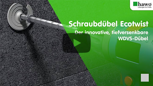 Titelbild vom YouTube-Video - graue Dämmplatte in den ein Ecotwist-Dübel eingedreht wird