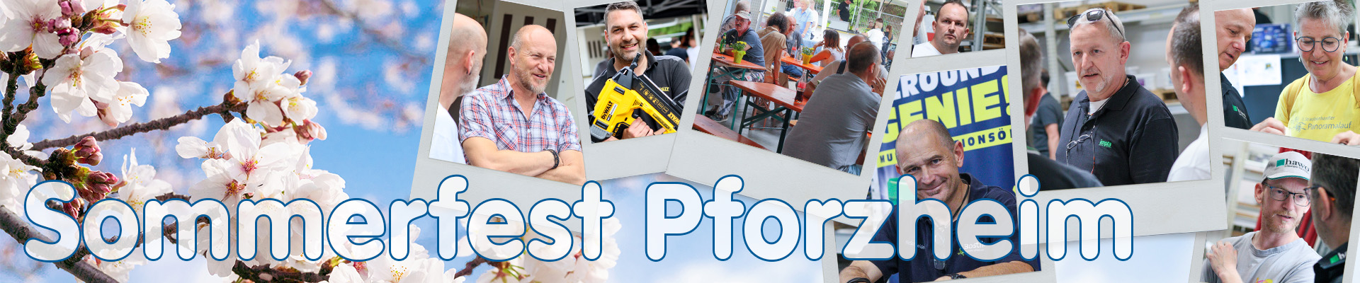 Sommerfest Pforzheim - Banner mit eine Colage aus Polaroid-Bildern mit Menschen, die das Filialfest besucht haben