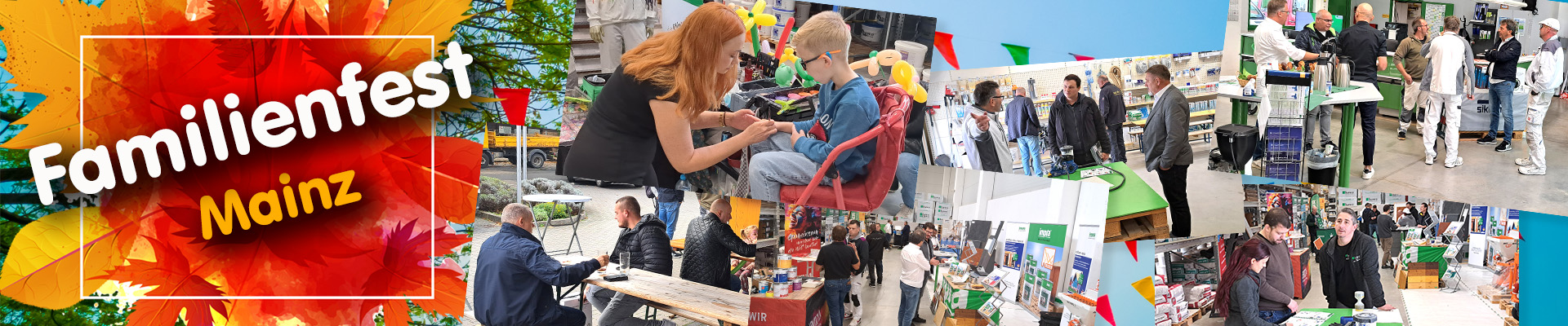 Familienfest Mainz - Banner mit eine Colage aus Polaroid-Bildern mit Menschen, die das Filialfest besucht haben