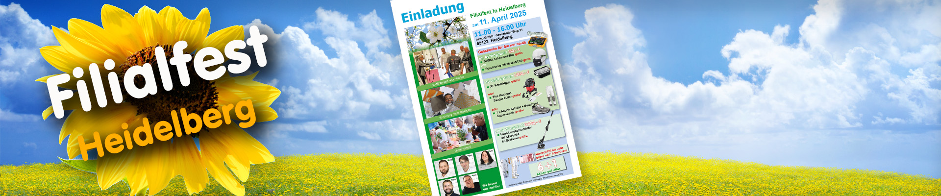 Blumenwiese mit Abbildung der Einladung vom Filialfest in Heidelberg