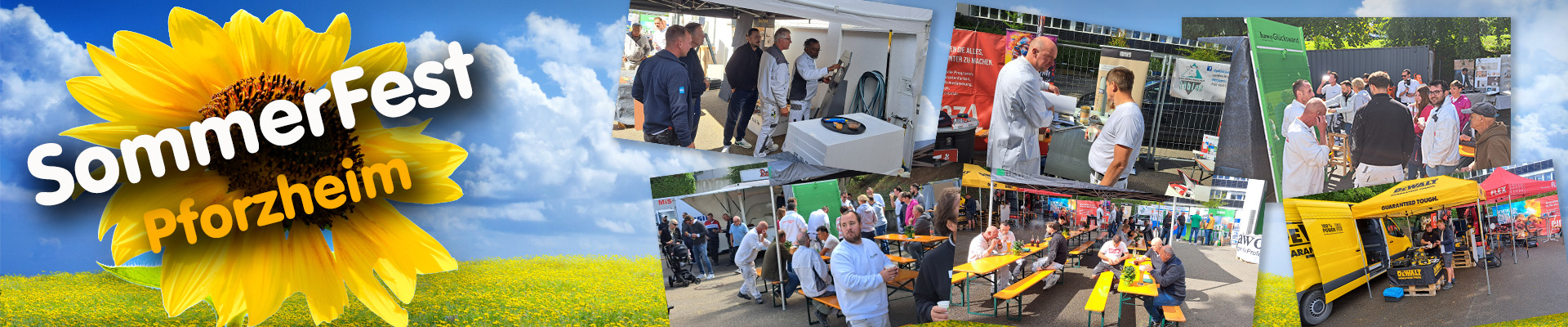 Sommerfest Pforzheim - Banner mit eine Colage aus Polaroid-Bildern mit Menschen, die das Filialfest besucht haben